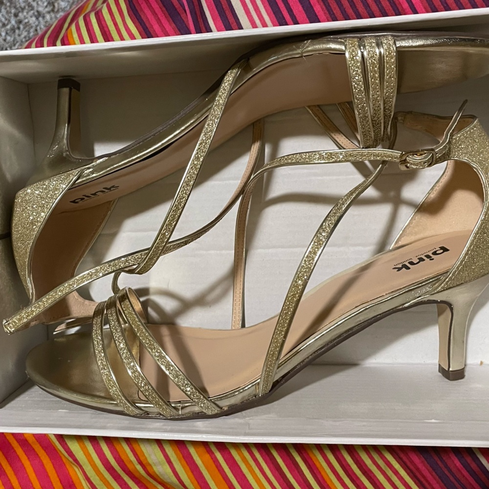 Gold Glitter Heels - Strappy